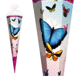 Schultüte "Butterfly" 85cm mit Glitter, mit Schultütenschleife Schmetteling Textil