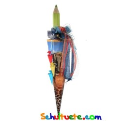 Schultüte "Safari" 85cm, mit Steckschleife SPARDOSE - Stift