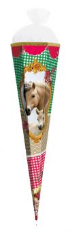 Schultüte "Horse" mit Soundeffekt, Goldborte und Rüsche 85cm 