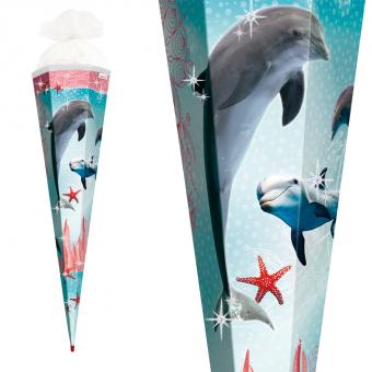 Schultüte "Delfin mit Seesternen" 85cm mit Glitter 