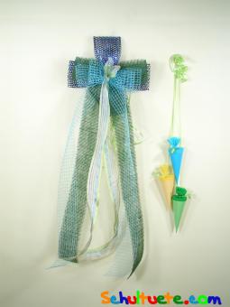 Schleife textil blau-grün-hellblau-weiß 