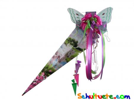 Schultüte "Einhorn mit Fohlen" 100cm, mit Schultütenschleife Schmetterling 